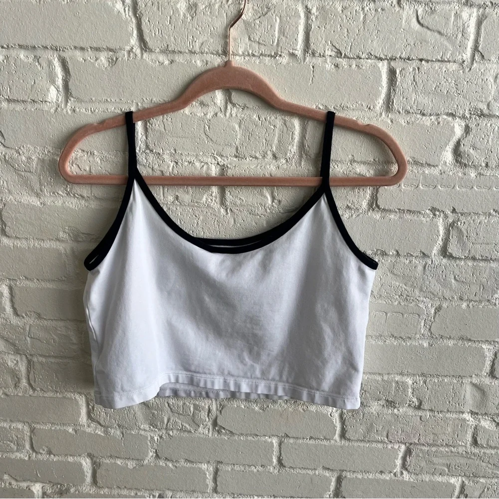 adidas White and Black Cropped Tank Top